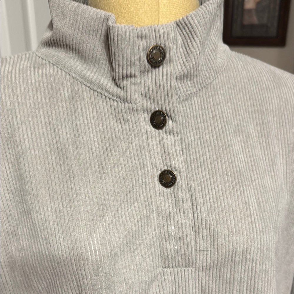Gray Button-Up Pullover with Elbow Patches - Picture 2 of 4